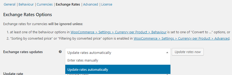 Exchange Rates Settings - Tyche Softwares Documentation