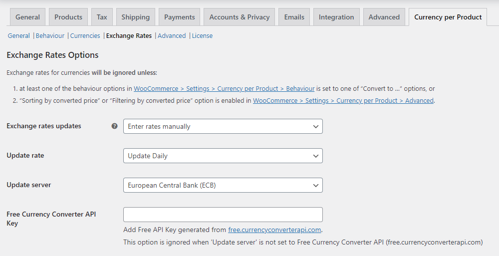 Exchange Rates Settings - Tyche Softwares Documentation