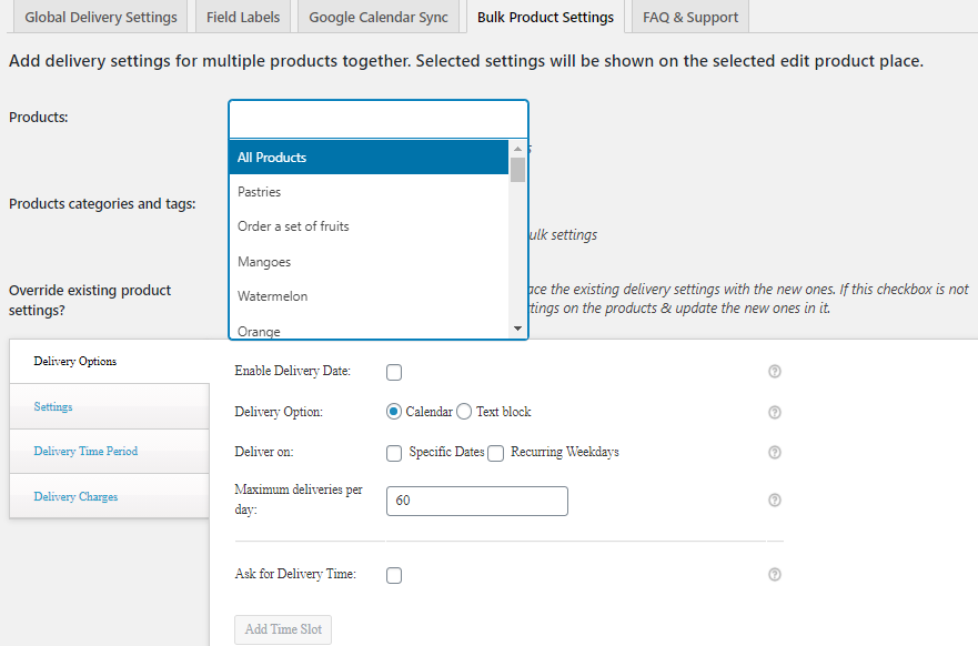 Bulk Product Settings - Tyche Softwares Documentation