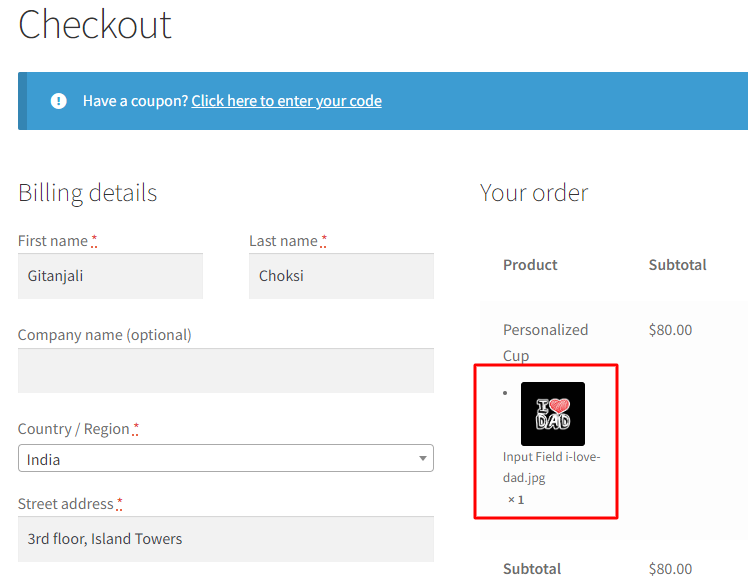 Product Input Fields Settings (All Products: #Field 1) - Tyche Softwares Documentation