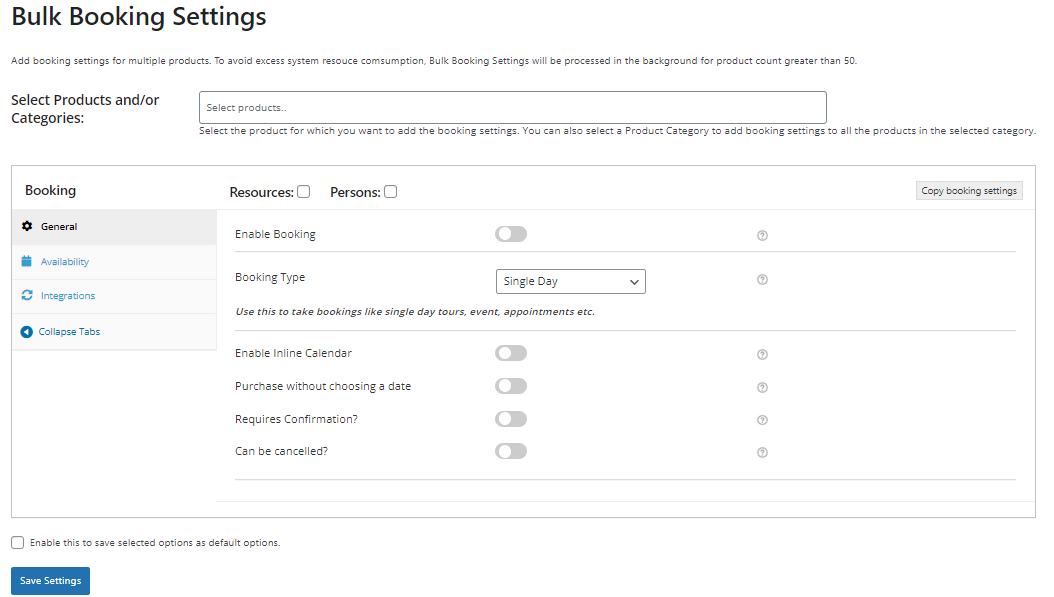 Bulk Booking Settings - Tyche Softwares Documentation