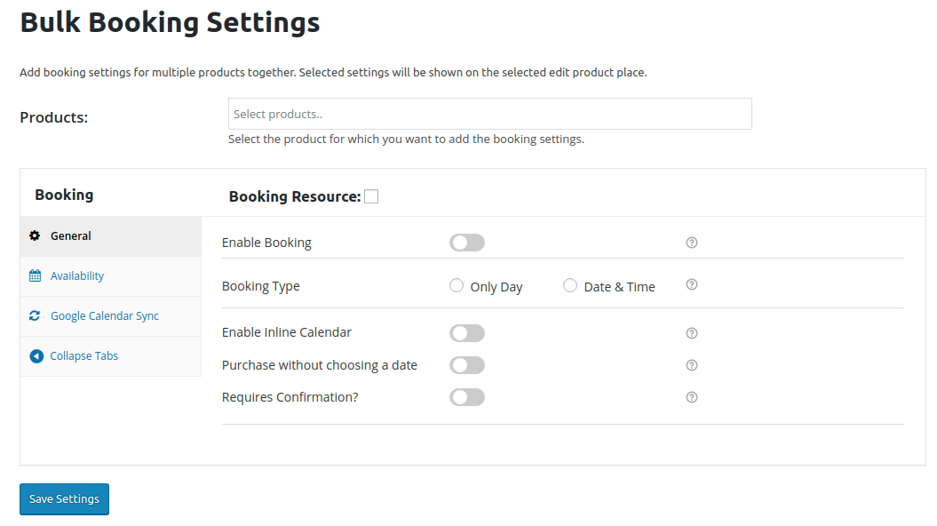 Bulk Booking Settings