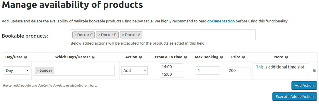 Adding time slots to multiple products - Manage Availability
