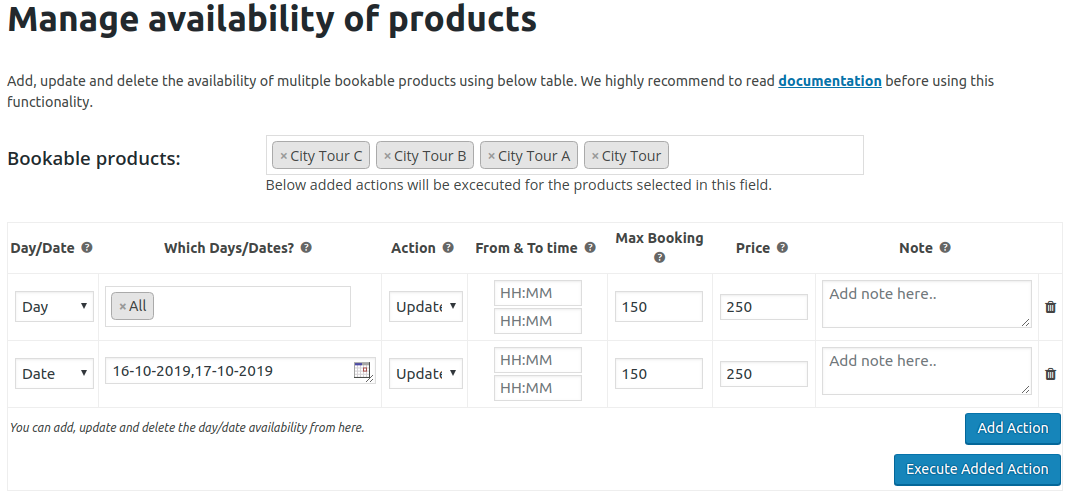 Update Max Booking and Special Price for all weekdays and specific dates