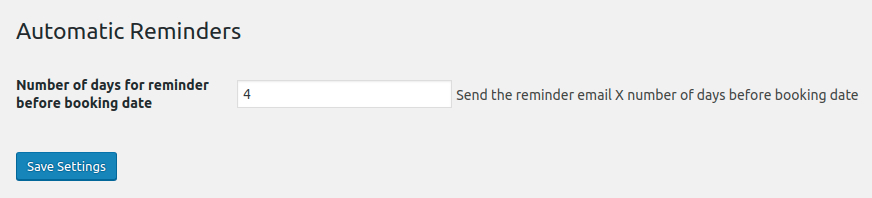 Number of days for reminder before booking date set to 4