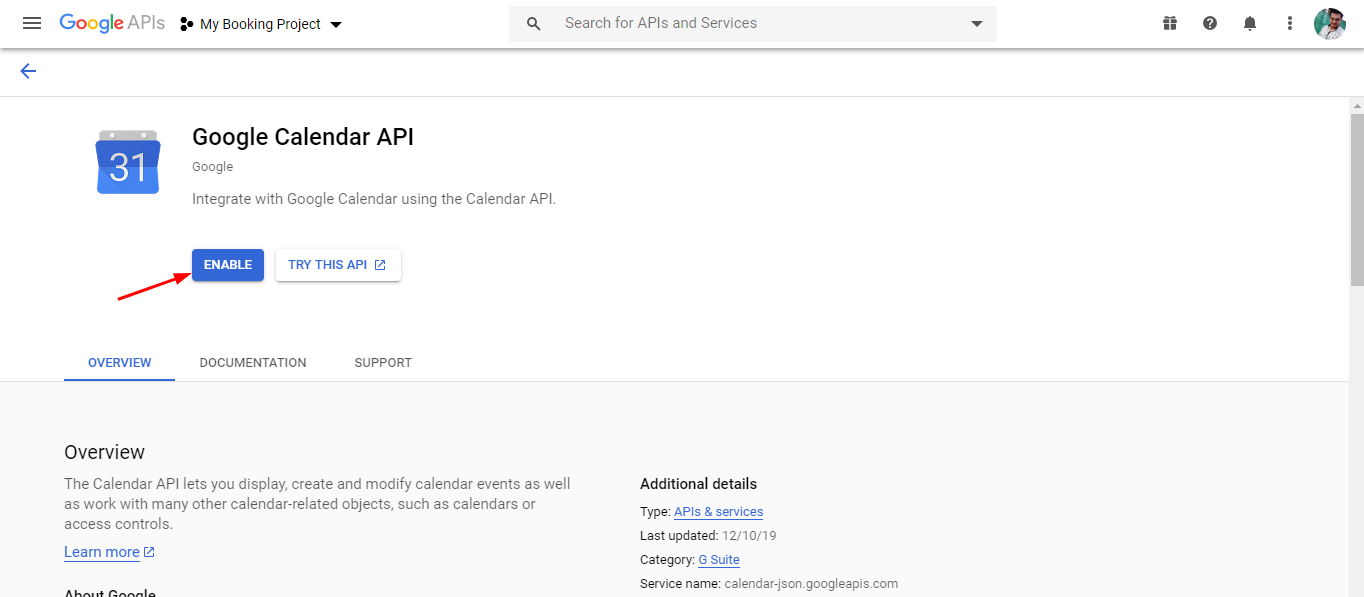 enable google calendar api - google calendar sync via oauth