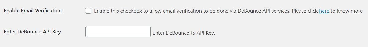 Email Verification via Debounce 1 Email Verification Settings