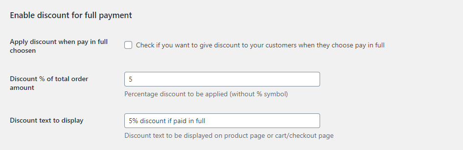 Enable discount for full payment - Tyche Softwares Documentation