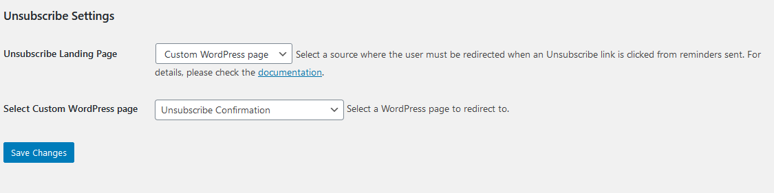 Unsubscribe Landing Page Options - Tyche Softwares Documentation