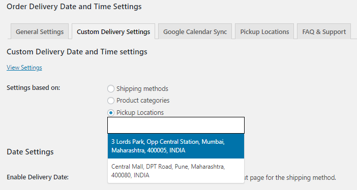 Custom Delivery Settings by Pickup Locations - Tyche Softwares Documentation