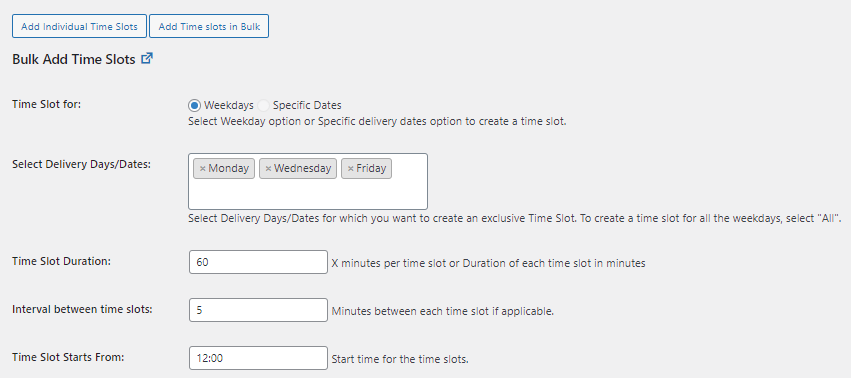 Adding time slots in bulk - Tyche Softwares Documentation