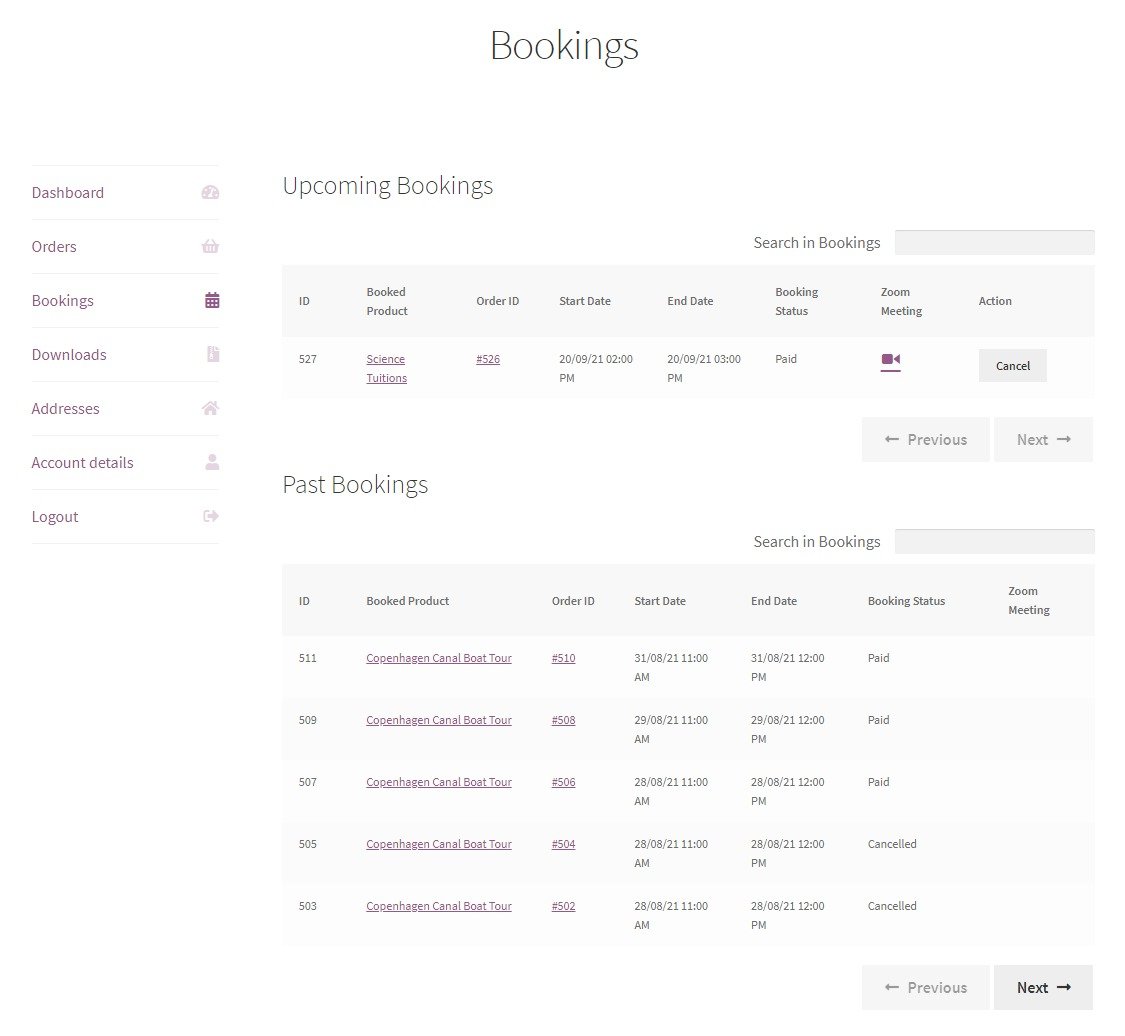 View Bookings for Customers - Tyche Softwares Documentation