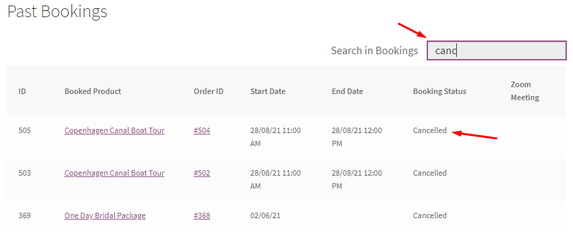 View Bookings for Customers - Tyche Softwares Documentation