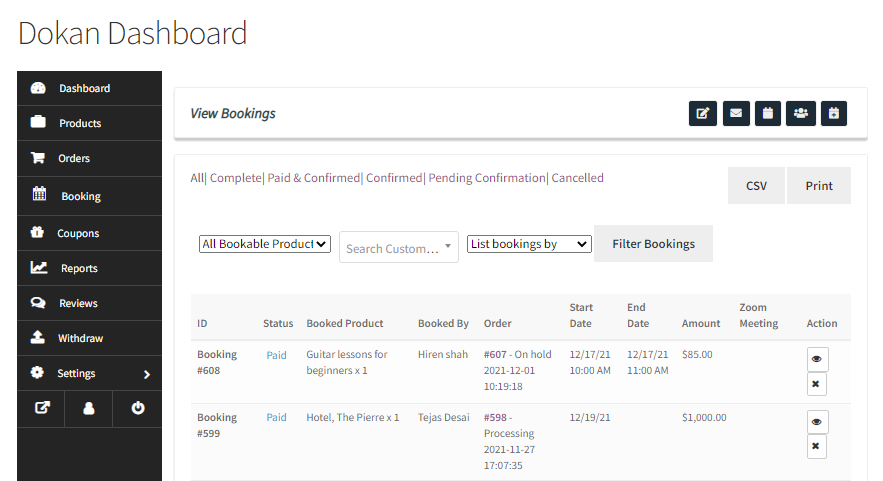 View Bookings for Dokan Vendors - Tyche Softwares Documentation