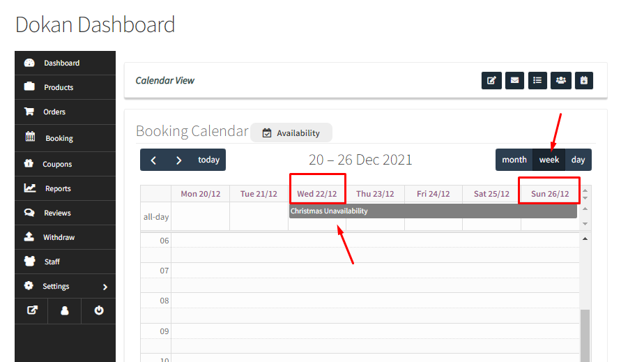 How Dokan Vendors can view bookings in the Calendar & set up Holidays - Tyche Softwares Documentation