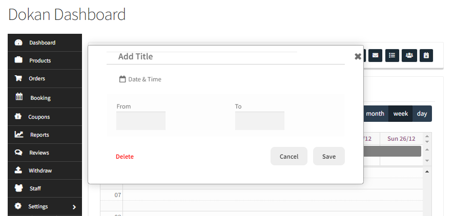 How Dokan Vendors can view bookings in the Calendar & set up Holidays - Tyche Softwares Documentation