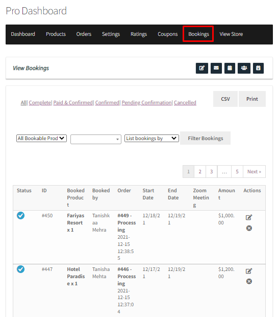 How WC Vendors can view booking details - Tyche Softwares Documentation