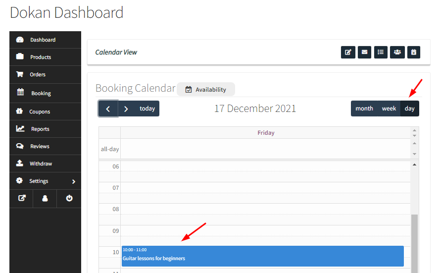 How Dokan Vendors can view bookings in the Calendar & set up Holidays - Tyche Softwares Documentation