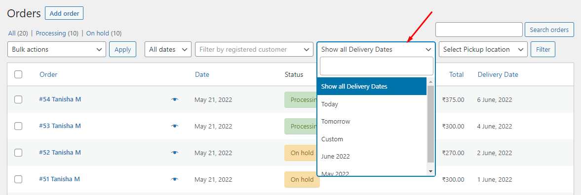 How can I find specific order details on the WooCommerce Orders page? - Tyche Softwares Documentation