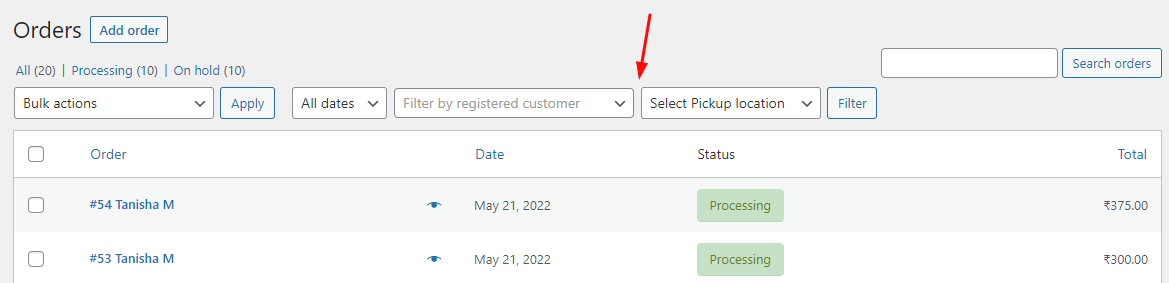 How can I find specific order details on the WooCommerce Orders page? - Tyche Softwares Documentation