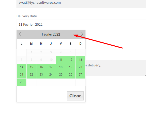 Calendar Language – Checkout Page