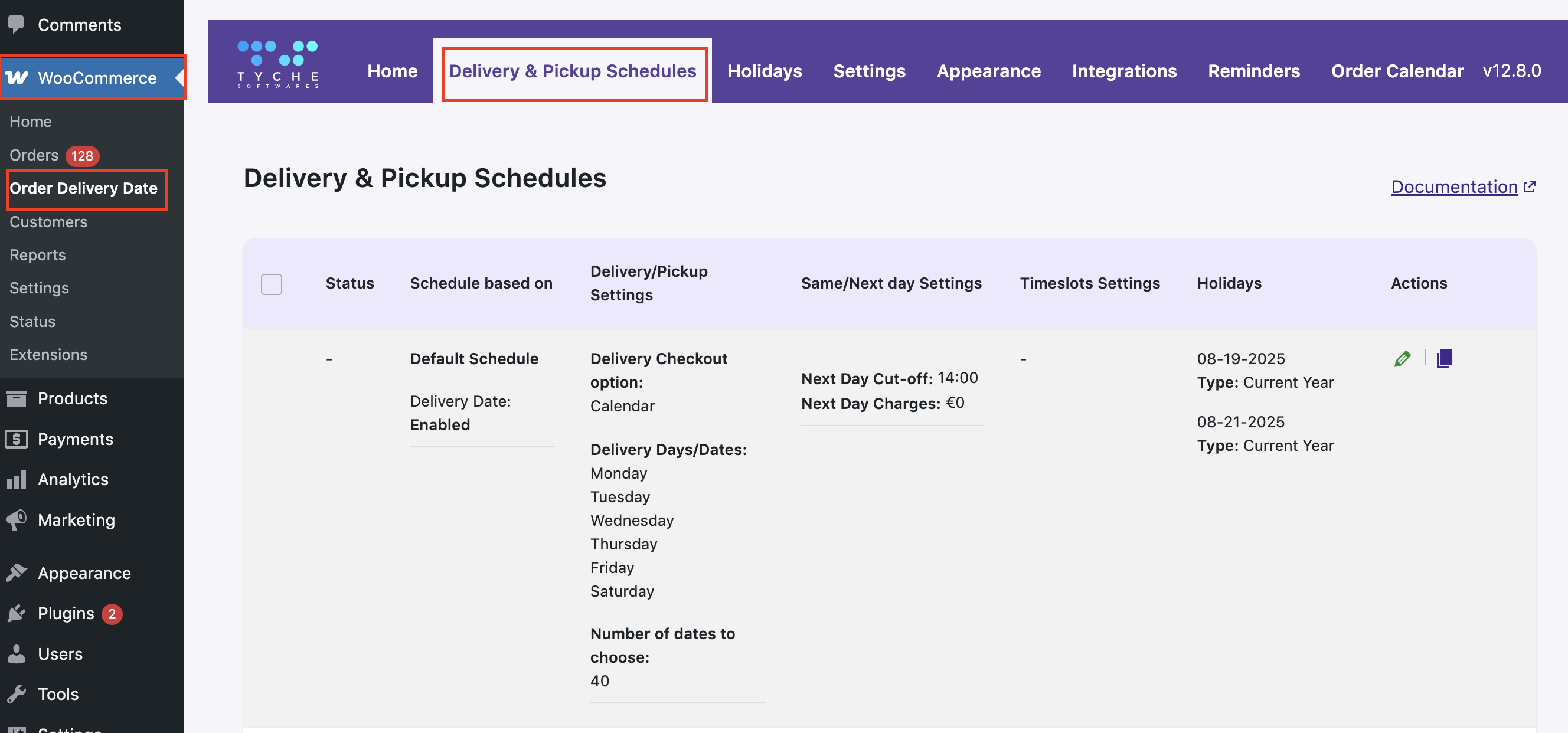 How do I set my delivery schedules? - Tyche Softwares Documentation