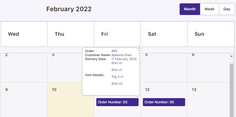 How can I view my order deliveries in the calendar? - Tyche Softwares Documentation