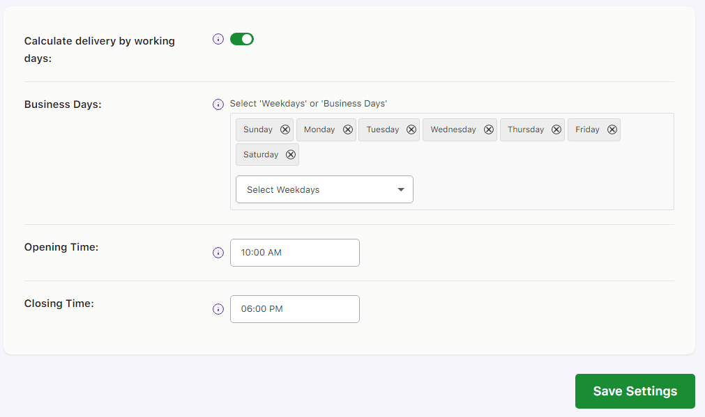 How do I set the opening and closing time of my business to manage my deliveries? - Tyche Softwares Documentation