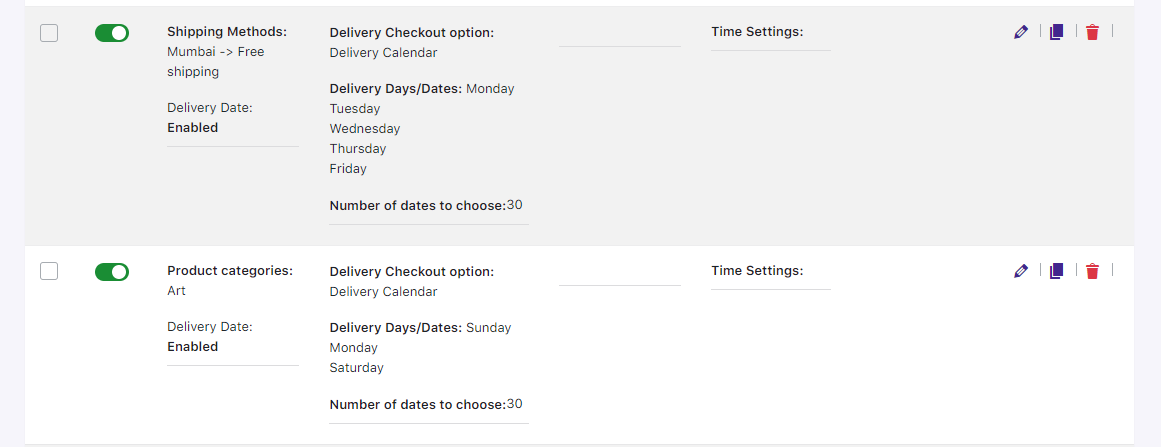 How would the custom delivery schedules in different combinations work? - Tyche Softwares Documentation