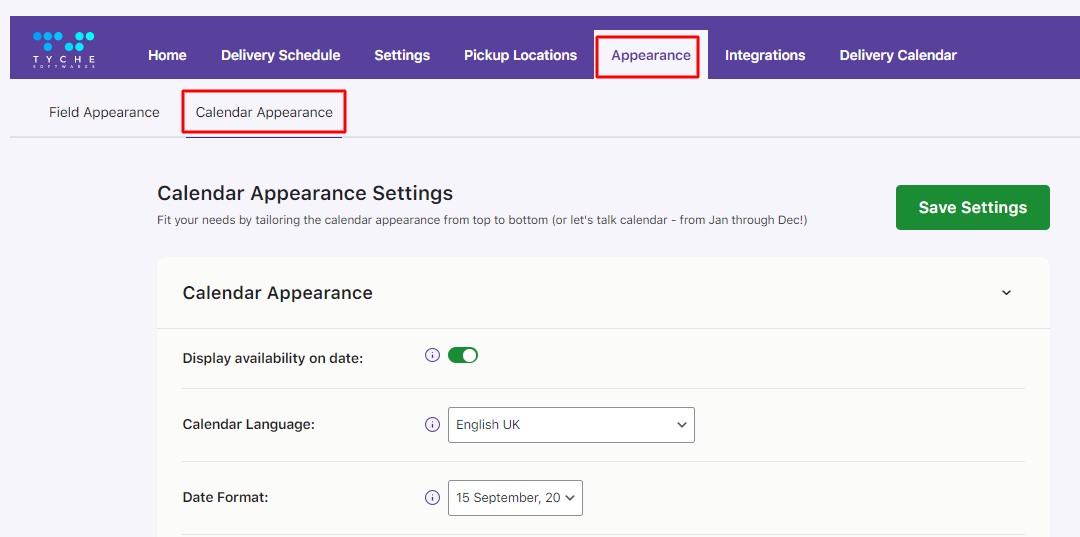 How can I make changes to the delivery calendar that’s displayed on the Checkout page? - Tyche Softwares Documentation