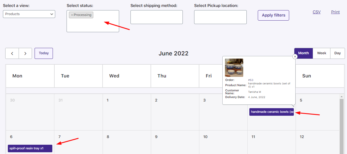 How can I view my order deliveries in the calendar? - Tyche Softwares Documentation