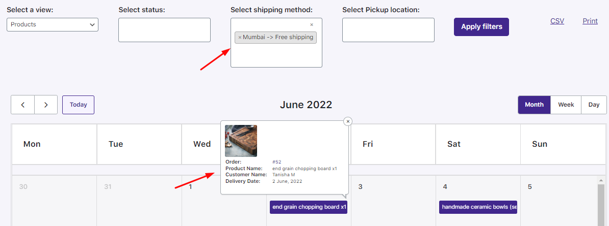 How can I view my order deliveries in the calendar? - Tyche Softwares Documentation