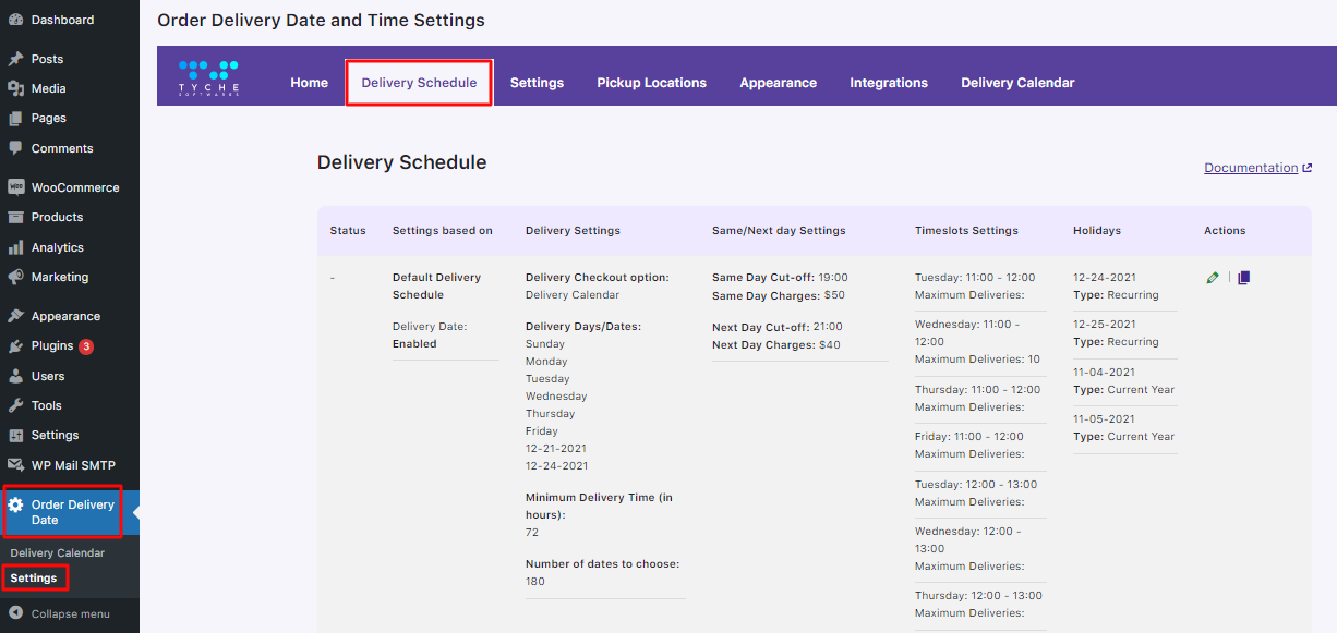 How do I set my delivery schedules? - Tyche Softwares Documentation