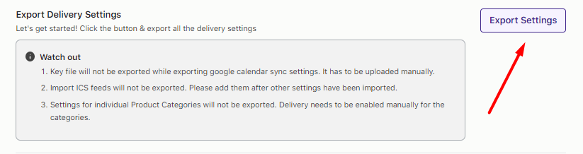 How can I export or import my delivery settings? 2 Export Delivery Settings