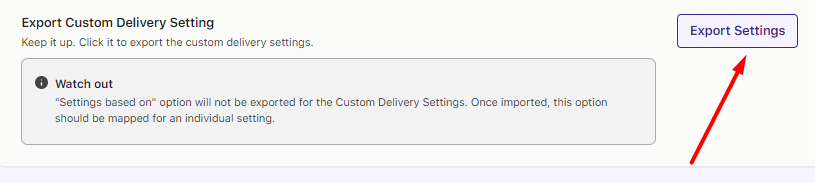 Export Custom Delivery Settings