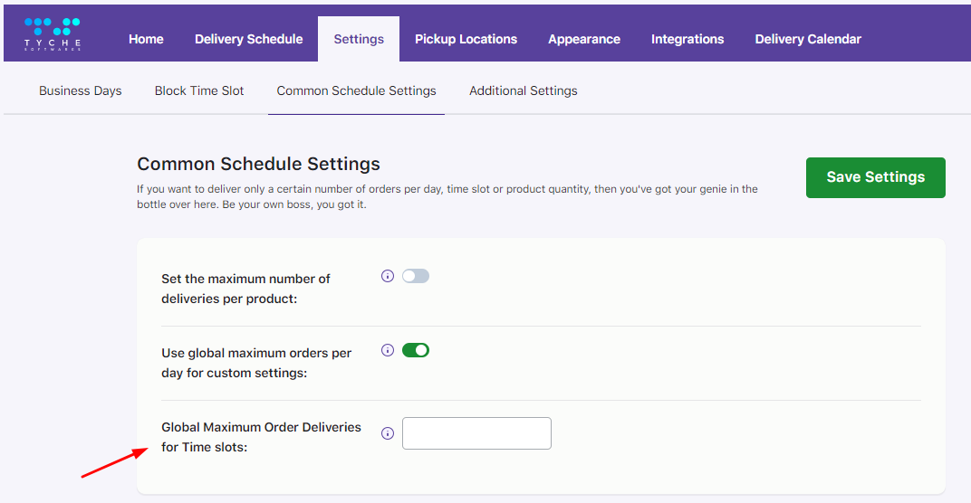 How can I set a global maximum order limit for timeslots in Custom Delivery Schedules? - Tyche Softwares Documentation