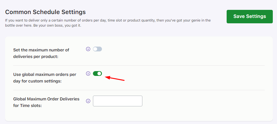 How can I set a global maximum limit for my custom delivery schedules? - Tyche Softwares Documentation