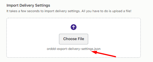 How can I export or import my delivery settings? 5 Import settings file selected