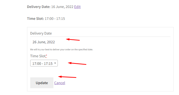 How can I edit the order delivery date & time and let my customers do the same? - Tyche Softwares Documentation