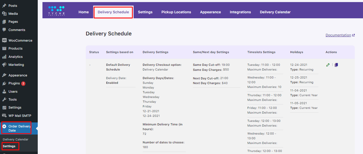 How do I create a custom delivery schedule using default WooCommerce Shipping Methods? - Tyche Softwares Documentation