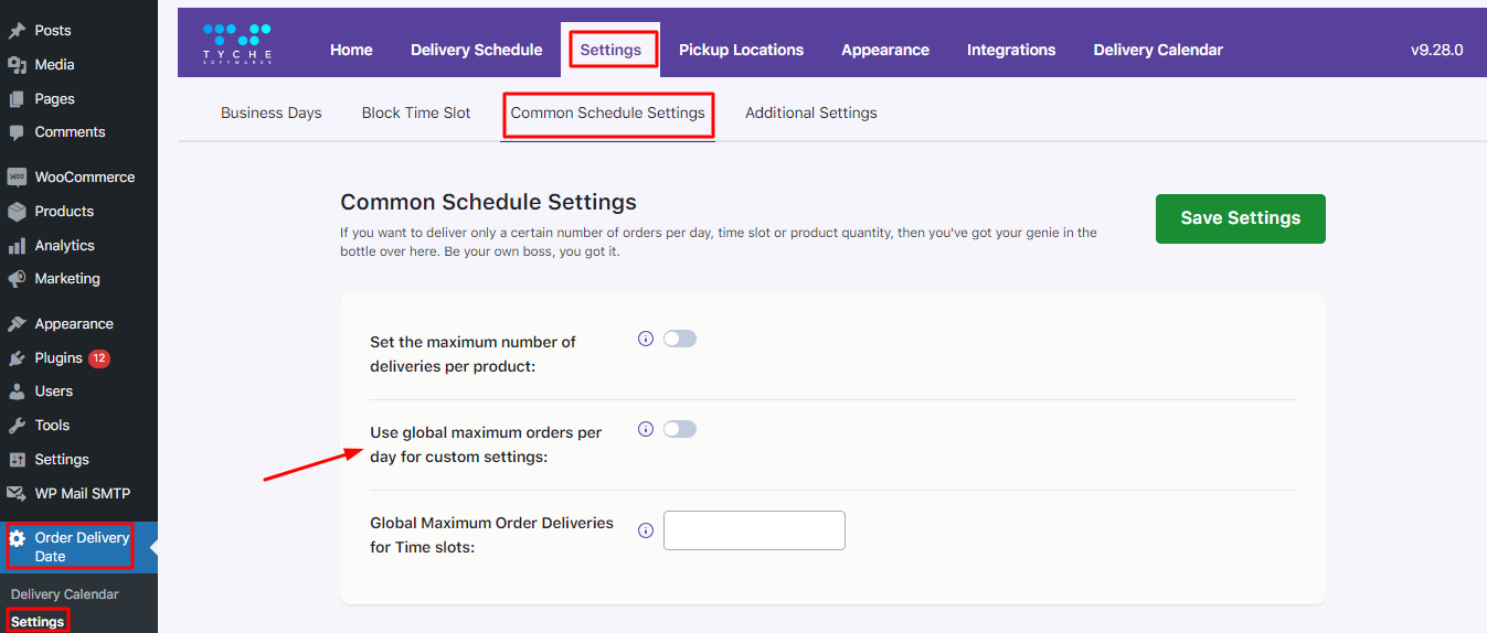 How can I set a global maximum limit for my custom delivery schedules? - Tyche Softwares Documentation