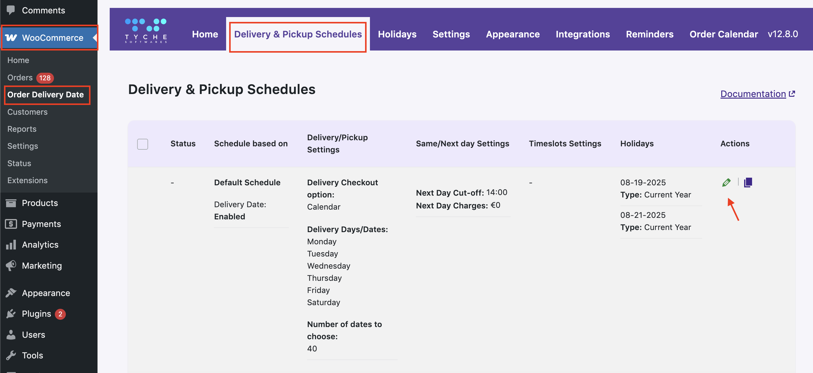 How do I set up delivery date settings for weekdays and specific dates? - Tyche Softwares Documentation