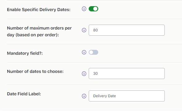 How do I set up delivery date settings for weekdays and specific dates? - Tyche Softwares Documentation