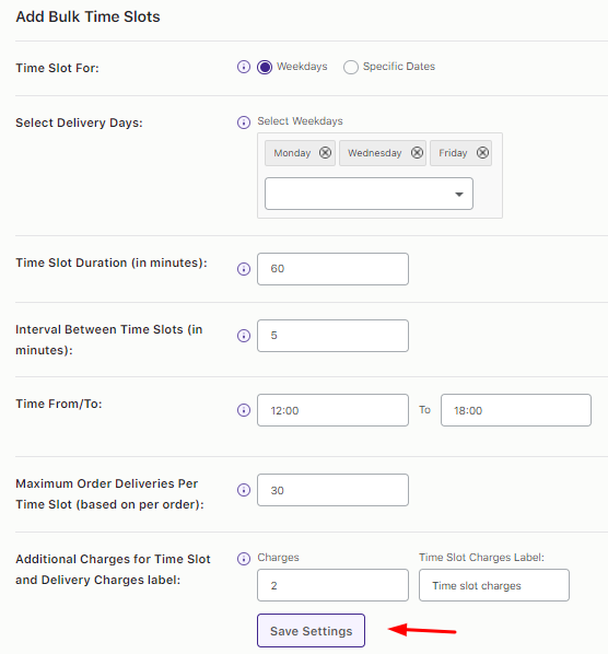 How do I set up time slots for different weekdays and specific dates? - Tyche Softwares Documentation