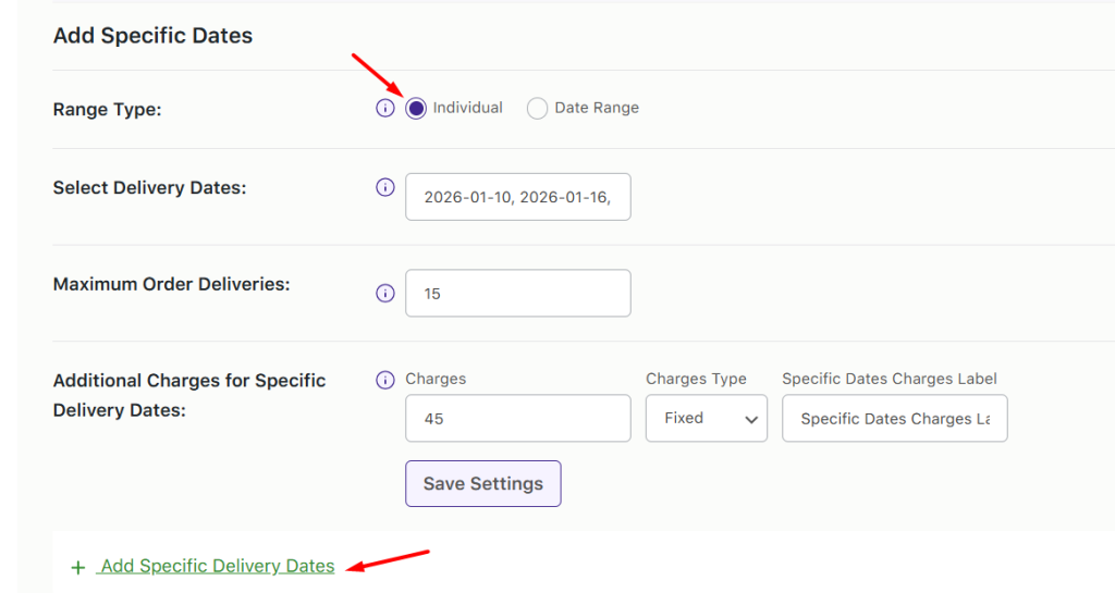 How do I set up delivery date settings for weekdays and specific dates? - Tyche Softwares Documentation
