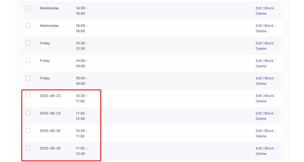 How do I set up time slots for different weekdays and specific dates? - Tyche Softwares Documentation