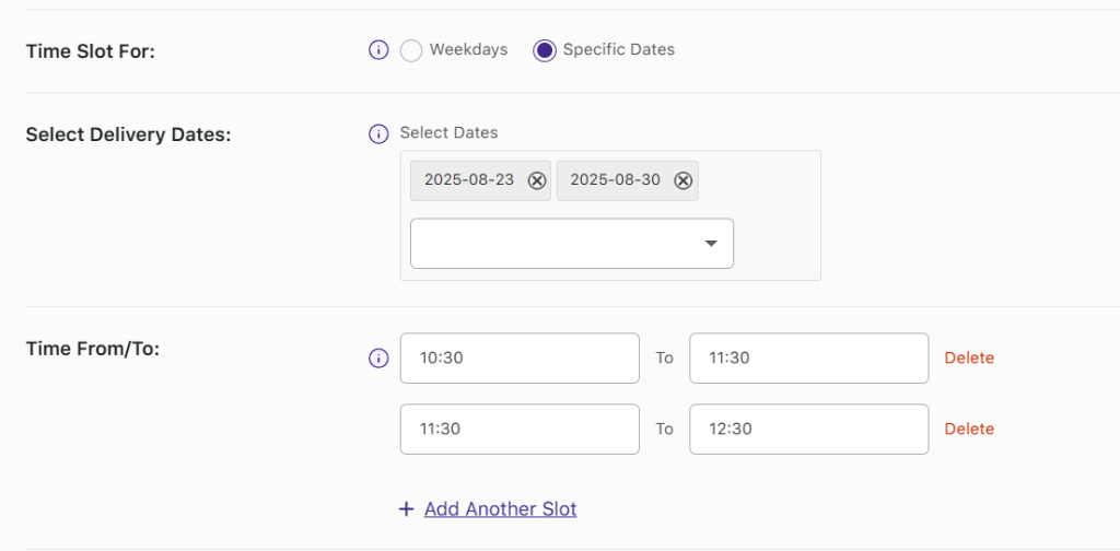 How do I set up time slots for different weekdays and specific dates? - Tyche Softwares Documentation