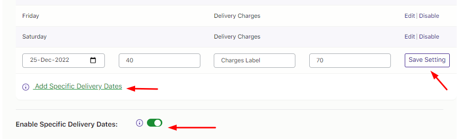 How do I set up delivery date settings for weekdays and specific dates? - Tyche Softwares Documentation