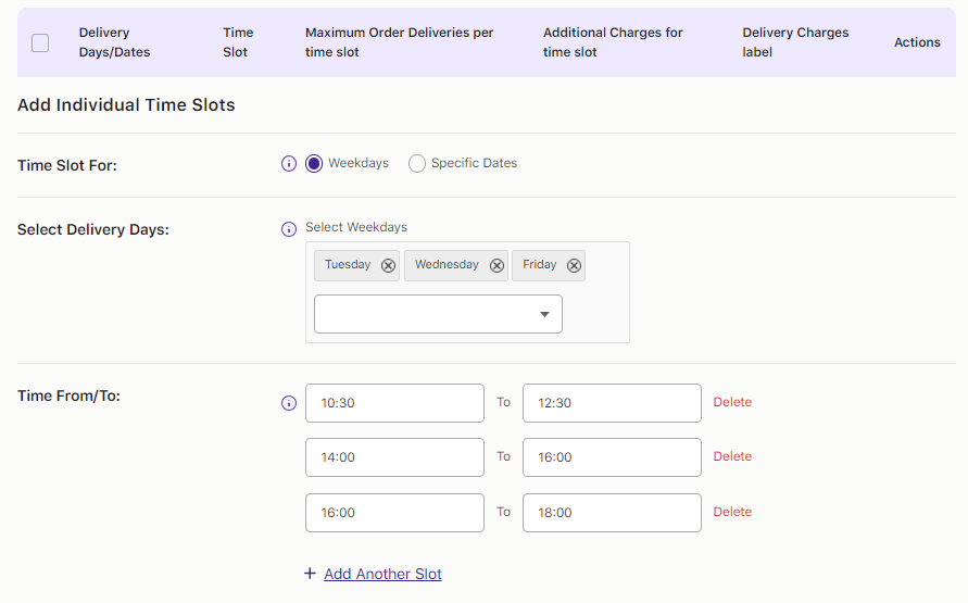 How do I set up time slots for different weekdays and specific dates? - Tyche Softwares Documentation