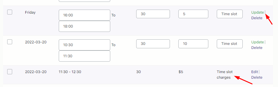 How do I set up time slots for different weekdays and specific dates? - Tyche Softwares Documentation